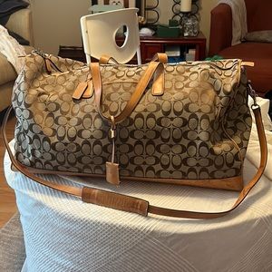 Coach, vintage overnight weekend bag and classic tan logo canvas and tan leather